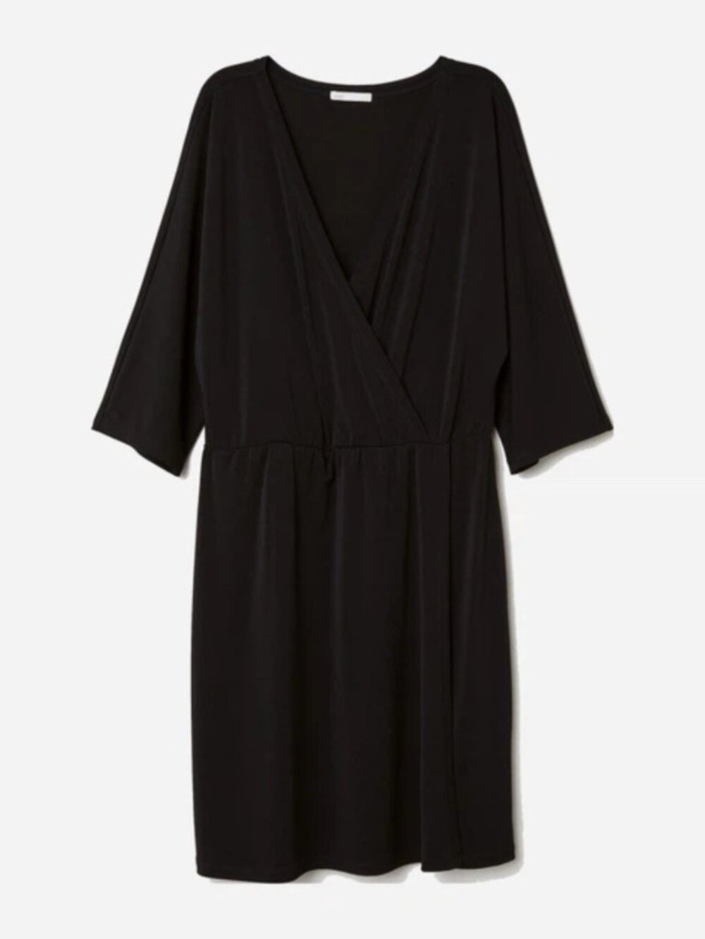 H&M Black Wrap Mini Dress V Neck 3/4 Dolman Sleeve Jersey Casual Office Small